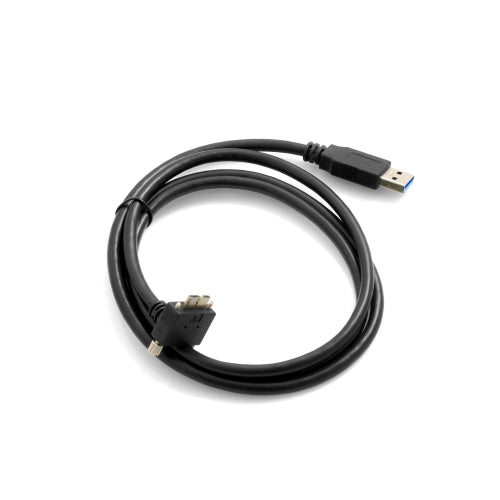 SYSTEM-S USB 3.0 A (karlkyns) í Micro USB 3.0 (karlkyns) snúra niður á við, 90 gráðu horn, 120 cm hraðvirk gagnasnúra, hleðslusnúra með lásskrúfu.
