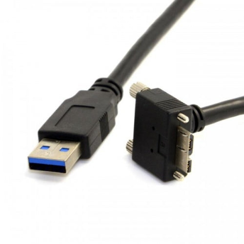 SYSTEM-S USB 3.0 A (karlkyns) í Micro USB 3.0 (karlkyns) snúra niður á við, 90 gráðu horn, 120 cm hraðvirk gagnasnúra, hleðslusnúra með lásskrúfu.