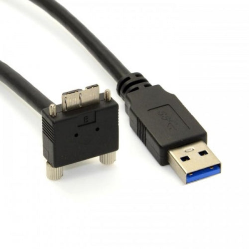 SYSTEM-S USB 3.0 A (karlkyns) í Micro USB 3.0 (karlkyns) snúra niður á við, 90 gráðu horn, 120 cm hraðvirk gagnasnúra, hleðslusnúra með lásskrúfu.