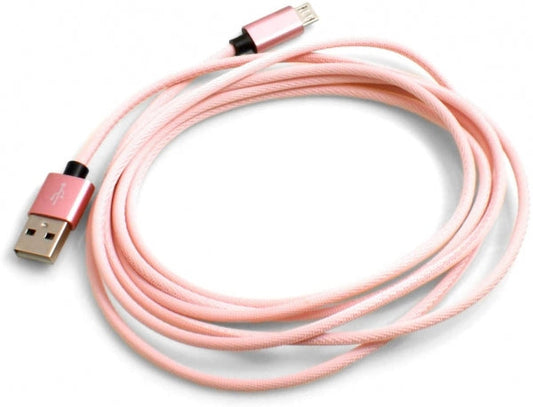 SYSTEM-S Micro USB 2.0 snúra 200 cm fléttuð nylonhjúpur bleik