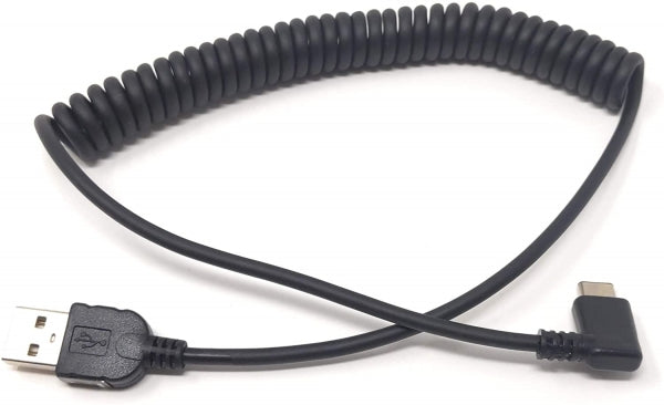 System-S USB C 3.1 í USB A hornlaga spíralkapall 50 - 100 cm