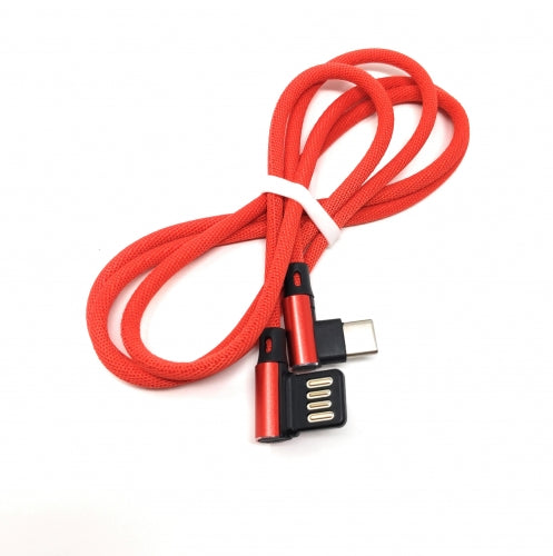SYSTEM-S USB Type C 3.1 nylon snúra í afturkræfan USB Type A 2.0 tengi með 90° horni í rauðu, 97 cm