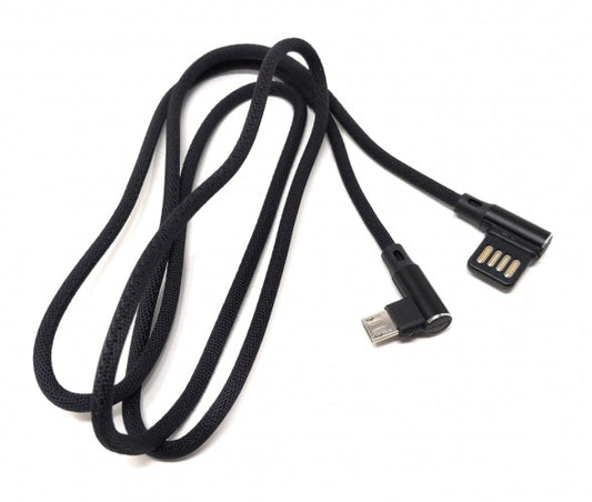 SYSTEM-S Micro USB nylon snúra með vinstri horni í snúningshæft USB tengi af gerð A 2.0 í svörtu, 98 cm