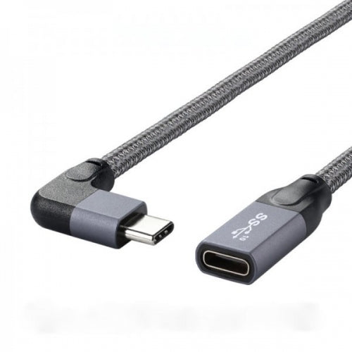 SYSTEM-S USB 3.1 snúra 20 cm Tegund C karlkyns í kvenkyns fléttuð hornsnúra í gráu