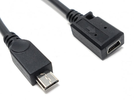 SYSTEM-S USB 2.0 snúra 15 cm Micro B karlkyns í Mini B kvenkyns millistykki í svörtu