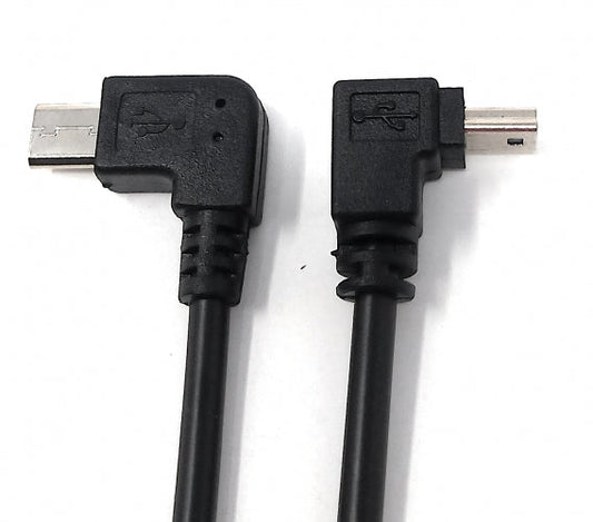 SYSTEM-S USB 2.0 snúra 22 cm Mini B tengi í Micro B tengi, vinklaður, svartur