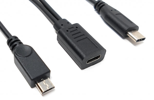 SYSTEM-S USB 3.1 Y Kabel 25 cm Typ C Buchse zu Typ C und 2.0 Micro B Stecker