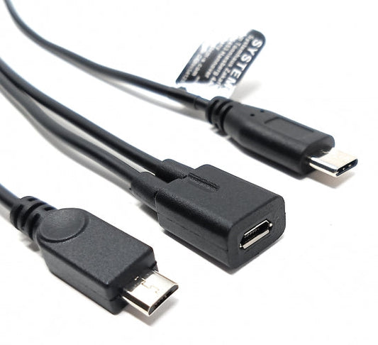 SYSTEM-S USB 2.0 Y Kabel 25 cm Micro B Buchse zu Typ C und Micro B Stecker