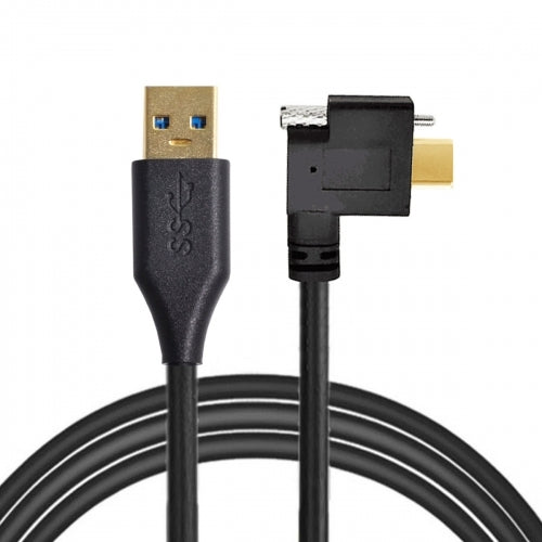 SYSTEM-S USB 3.1 snúra 3 m Tegund C karlkyns í 3.0 Tegund A karlkyns hornskrúfusnúra svart