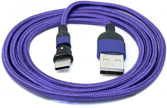 SYSTEM-S USB 3.1 snúra 1 m Tegund C karlkyns í 2.0 A kvenkyns 180° horn í fjólubláum lit.