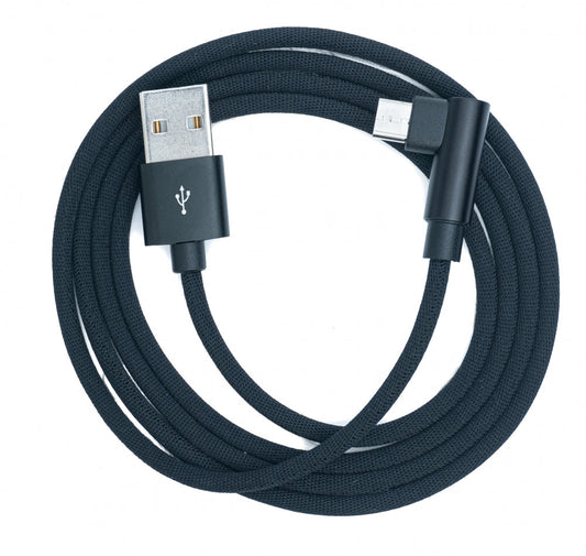SYSTEM-S USB 2.0 snúra 100 cm Micro tengi í 2.0 A tengi, vinklaður, fléttaður, svartur