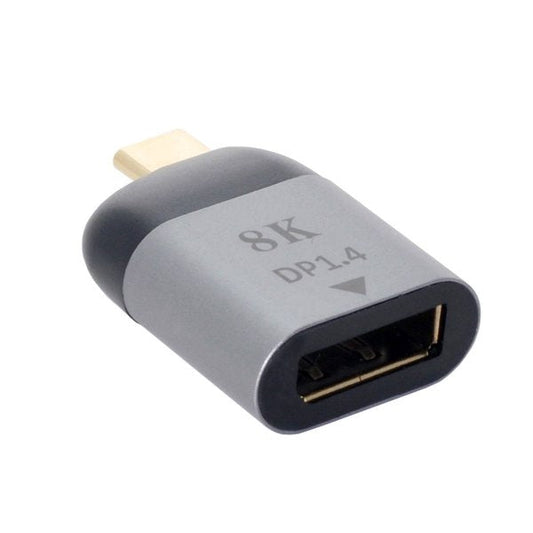 SYSTEM-S DisplayPort 1.4 millistykki kvenkyns í USB 3.1 Type C karlkyns snúra í gráu