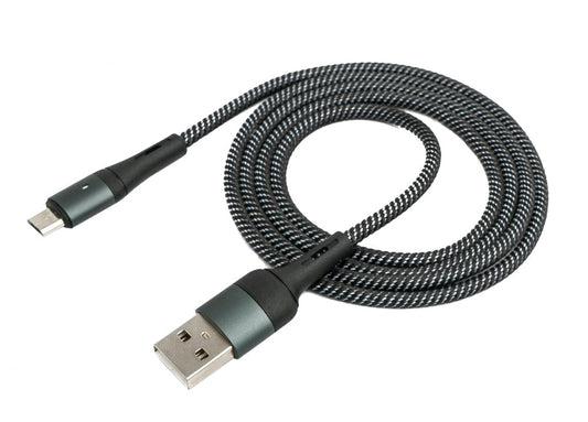 SYSTEM-S USB 2.0 cable 1m Micro B plug to 2.0 Type A plug braided Black