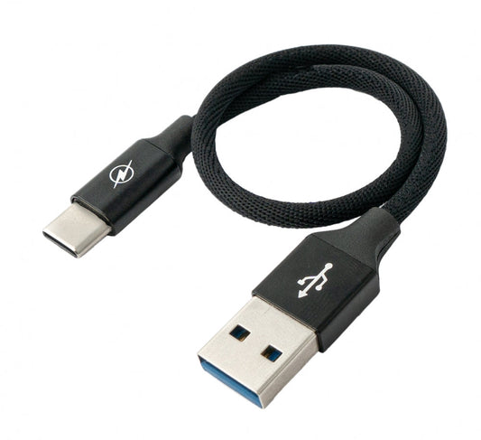 SYSTEM-S USB 3.1 snúra 25cm Type C karlkyns í 30 Type A karlkyns fléttað millistykki svart