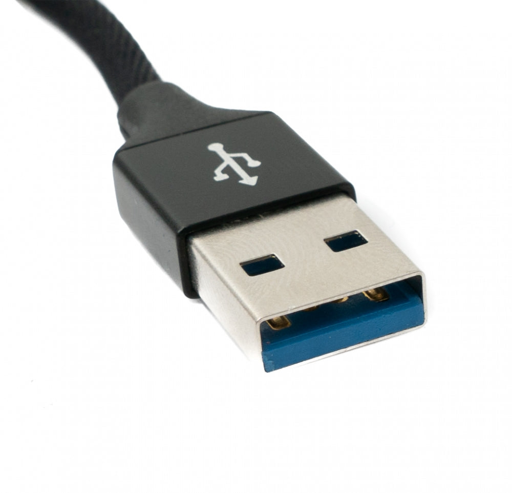 SYSTEM-S USB 3.1 snúra 25cm Type C karlkyns í 30 Type A karlkyns fléttað millistykki svart