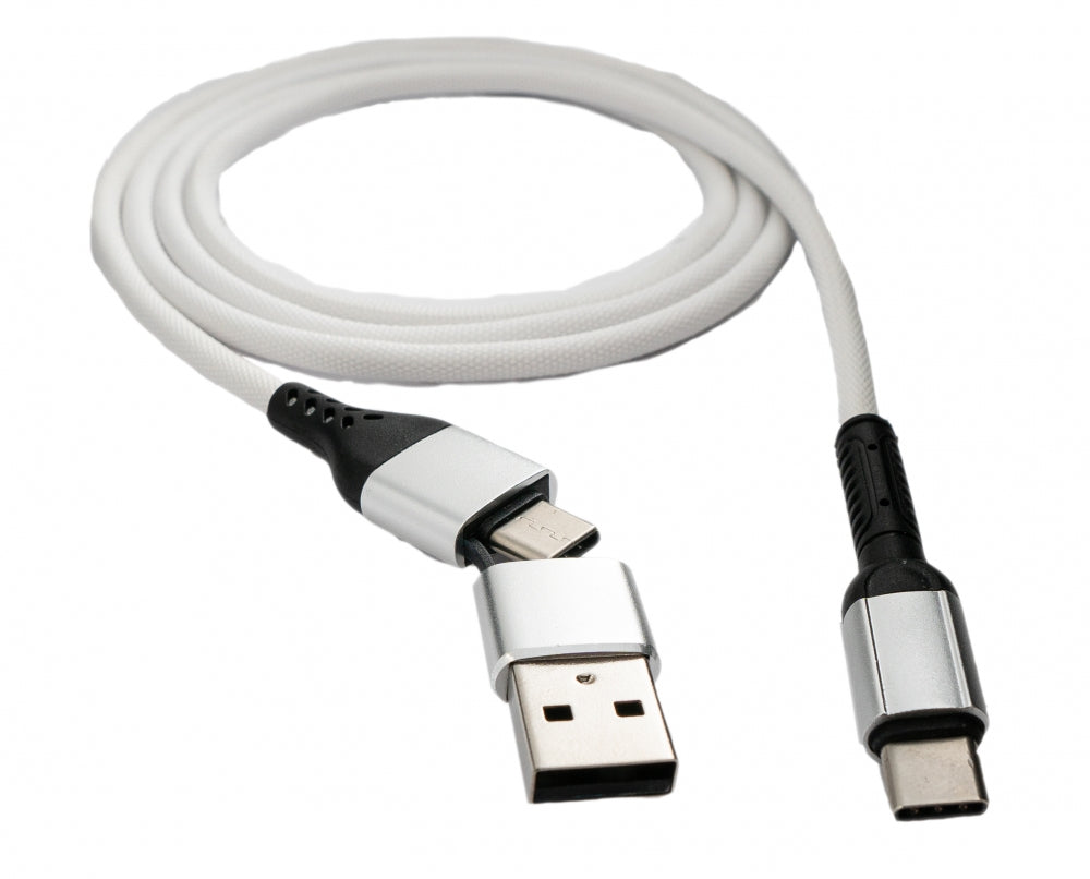 SYSTEM-S USB 3.1 2 í 1 snúra 1m Type C karlkyns í Type C karlkyns og 2.0 Type A fléttuð hvít