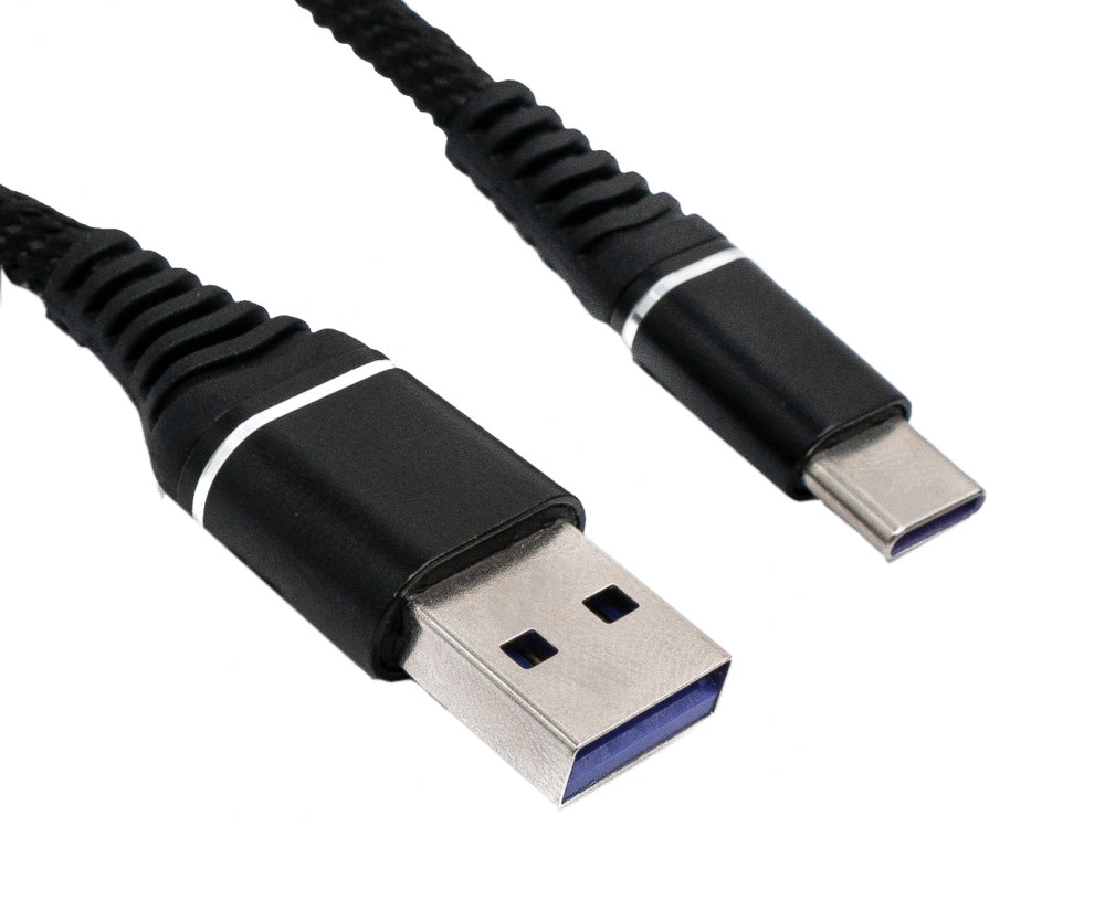 SYSTEM-S USB 3.1 snúra 1 m Tegund C karlkyns í 3.0 Tegund A karlkyns fléttað svart