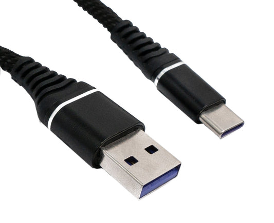 SYSTEM-S USB 3.1 snúra 1 m Tegund C karlkyns í 3.0 Tegund A karlkyns fléttað svart