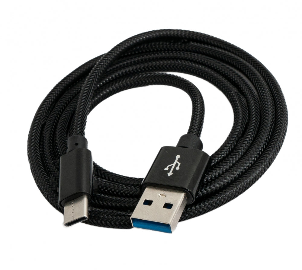 SYSTEM-S USB 3.1 snúra 1 m Tegund C karlkyns í 3.0 Tegund A karlkyns fléttað svart