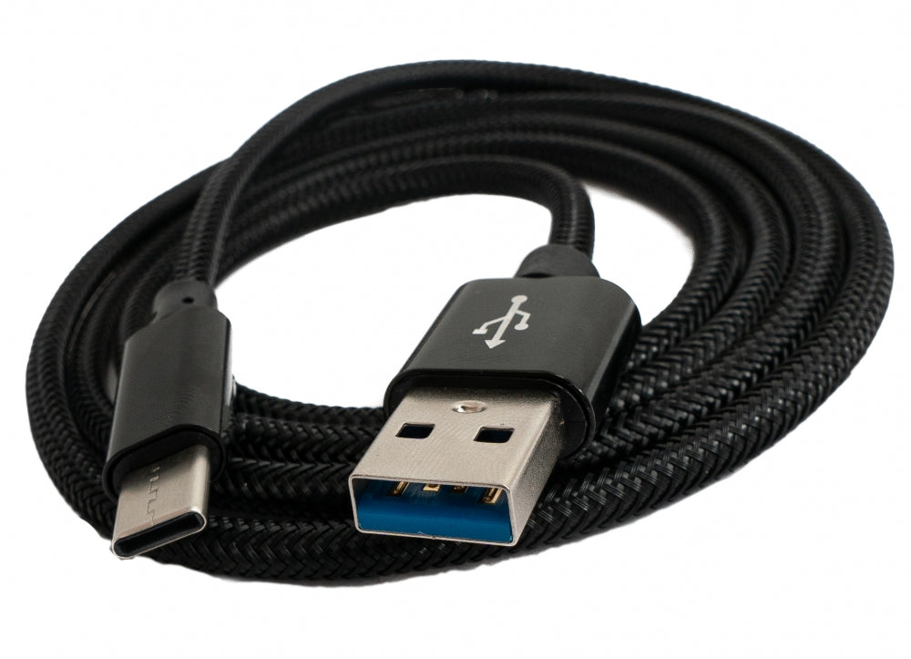 SYSTEM-S USB 3.1 snúra 1 m Tegund C karlkyns í 3.0 Tegund A karlkyns fléttað svart