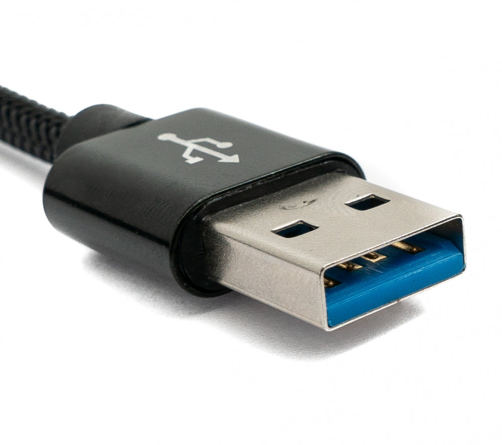 SYSTEM-S USB 3.1 snúra 1 m Tegund C karlkyns í 3.0 Tegund A karlkyns fléttað svart