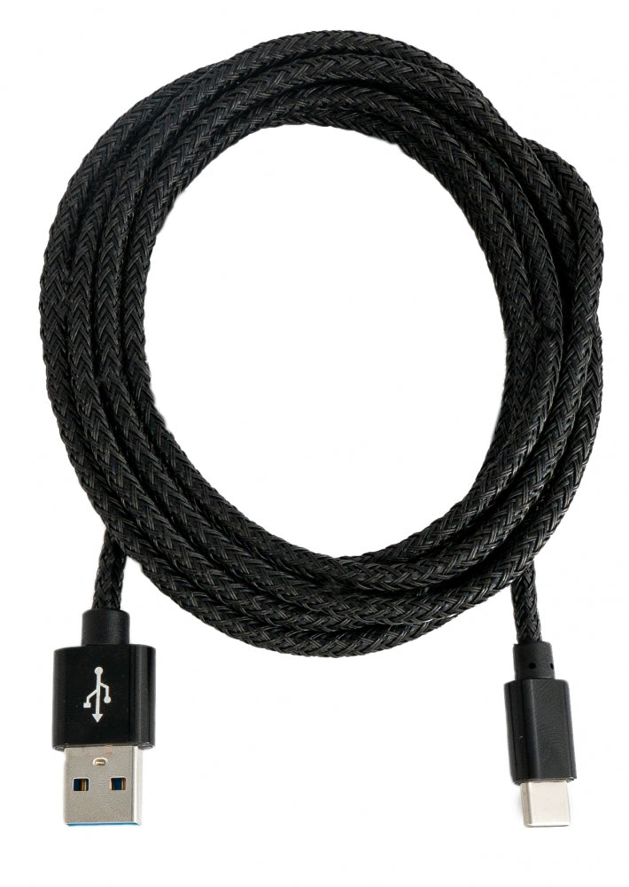 SYSTEM-S USB 3.1 Kabel 2 m Typ C Stecker zu 3.0 Typ A Stecker geflochten Schwarz
