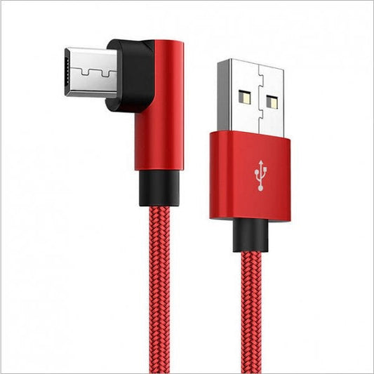 SYSTEM-S USB 2.0 cable 25 cm Micro B plug to 2.0 A plug angle braided in red