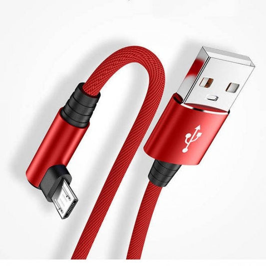 SYSTEM-S USB 2.0 cable 25 cm Micro B plug to 2.0 A plug angle braided in red