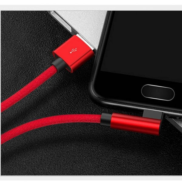 SYSTEM-S USB 2.0 cable 25 cm Micro B plug to 2.0 A plug angle braided in red