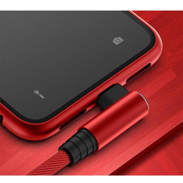 SYSTEM-S USB 2.0 cable 25 cm Micro B plug to 2.0 A plug angle braided in red