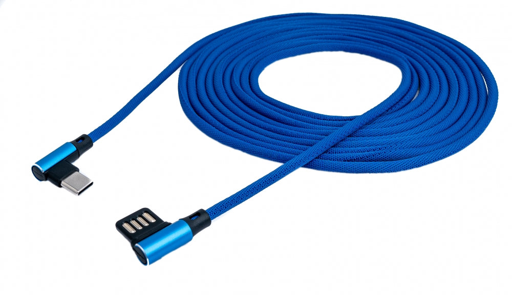 SYSTEM-S USB 3.1 Kabel 3 m Typ C Stecker zu 2.0 A Stecker Winkel Kabel geflochten Blau