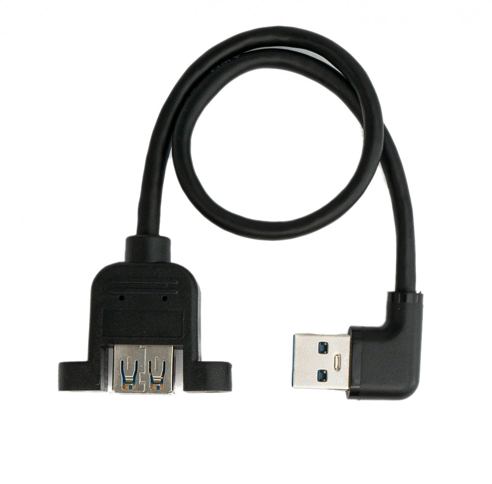 SYSTEM-S USB 3.0 snúra 30 cm Tegund A kvenkyns í karlkyns skrúfuhornssvört