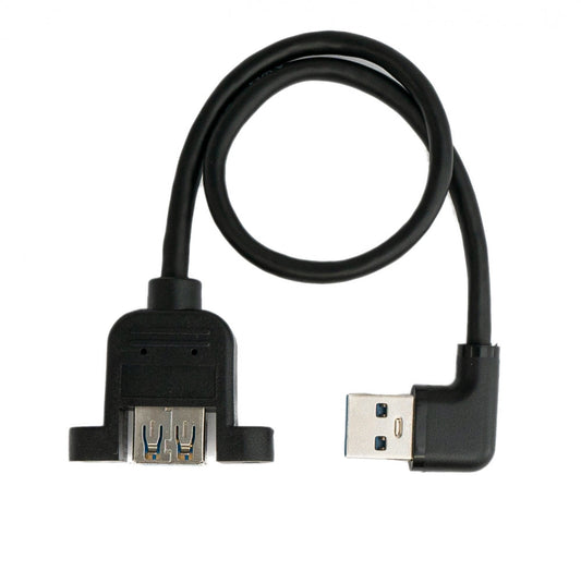 SYSTEM-S USB 3.0 snúra 30 cm Tegund A kvenkyns í karlkyns skrúfuhornssvört