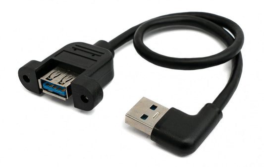 SYSTEM-S USB 3.0 snúra 30 cm Tegund A kvenkyns í karlkyns skrúfuhornssvört