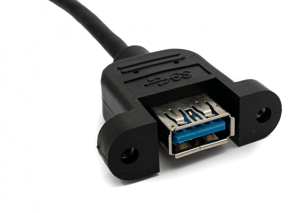 SYSTEM-S USB 3.0 snúra 30 cm Tegund A kvenkyns í karlkyns skrúfuhornssvört