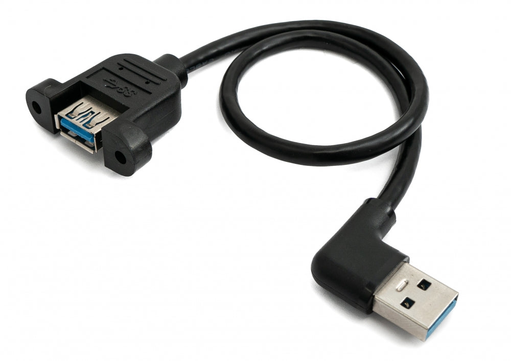 SYSTEM-S USB 3.0 Kabel 30 cm Typ A Buchse zu Stecker Schraube Winkel Schwarz