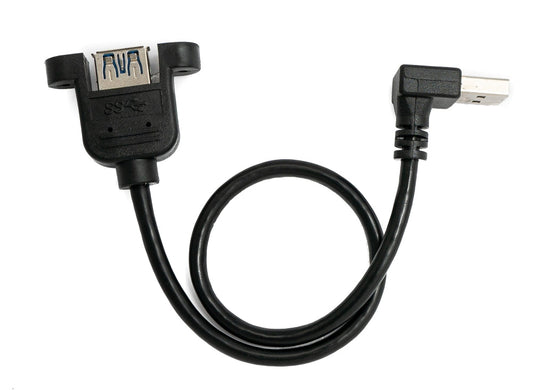 USB 3.0 snúra 30 cm af gerðinni A, kvenkyns í karlkyns, skrúfuhorn, svart