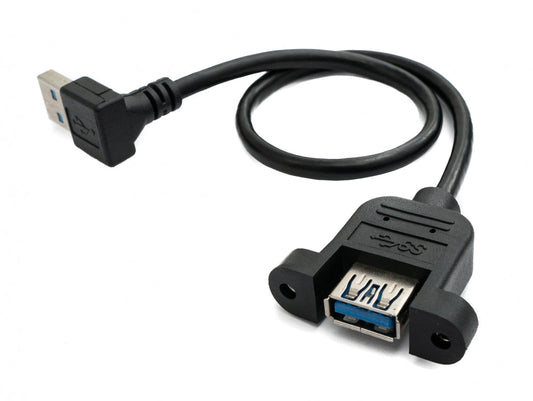 USB 3.0 snúra 30 cm af gerðinni A, kvenkyns í karlkyns, skrúfuhorn, svart