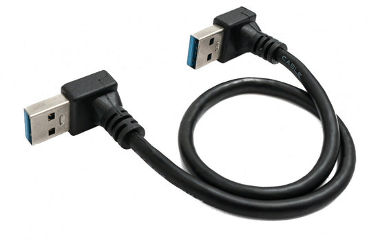 USB 3.0 snúra, 30 cm, karlkyns í karlkyns, vinklaður í svörtu.