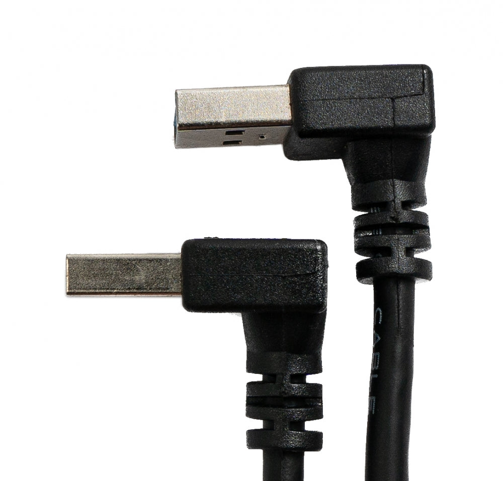 USB 3.0 snúra, 30 cm, karlkyns í karlkyns, vinklaður í svörtu.