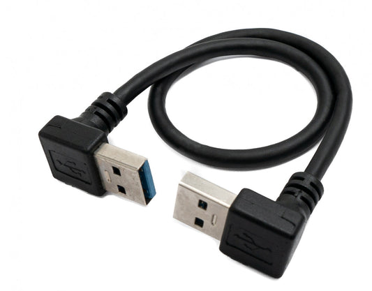 USB 3.0 snúra, 30 cm, karlkyns í karlkyns, vinklaður í svörtu.