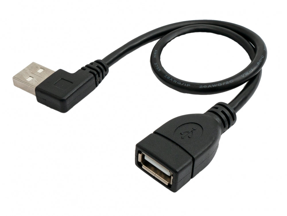 SYSTEM-S USB 2.0 snúra 30 cm af gerðinni A karlkyns í kvenkyns, vinstra megin, svart