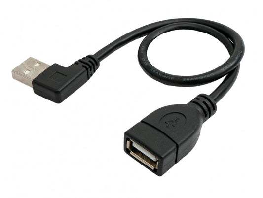 SYSTEM-S USB 2.0 snúra 30 cm af gerðinni A karlkyns í kvenkyns, vinstra megin, svart