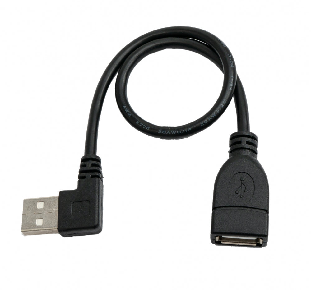 SYSTEM-S USB 2.0 snúra 30 cm af gerðinni A karlkyns í kvenkyns, vinstra megin, svart