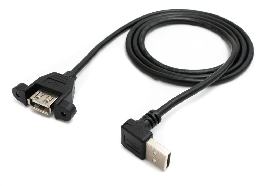USB 2.0 snúra 30 cm af gerðinni A, kvenkyns í karlkyns, skrúfuhorn, svart