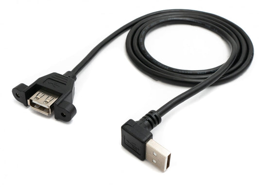 USB 2.0 snúra 30 cm af gerðinni A, kvenkyns í karlkyns, skrúfuhorn, svart