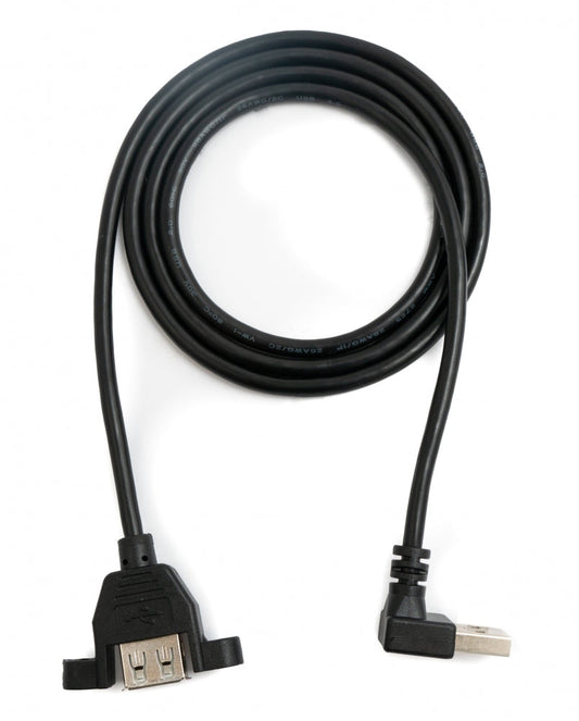 USB 2.0 snúra 30 cm af gerðinni A, kvenkyns í karlkyns, skrúfuhorn, svart