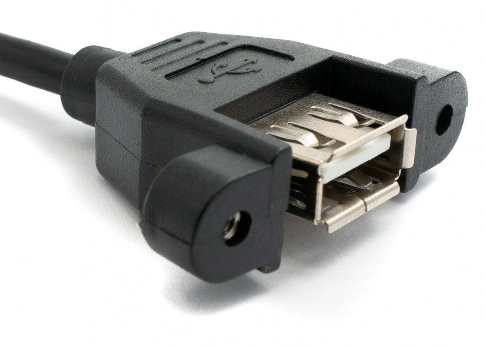 USB 2.0 snúra 30 cm af gerðinni A, kvenkyns í karlkyns, skrúfuhorn, svart