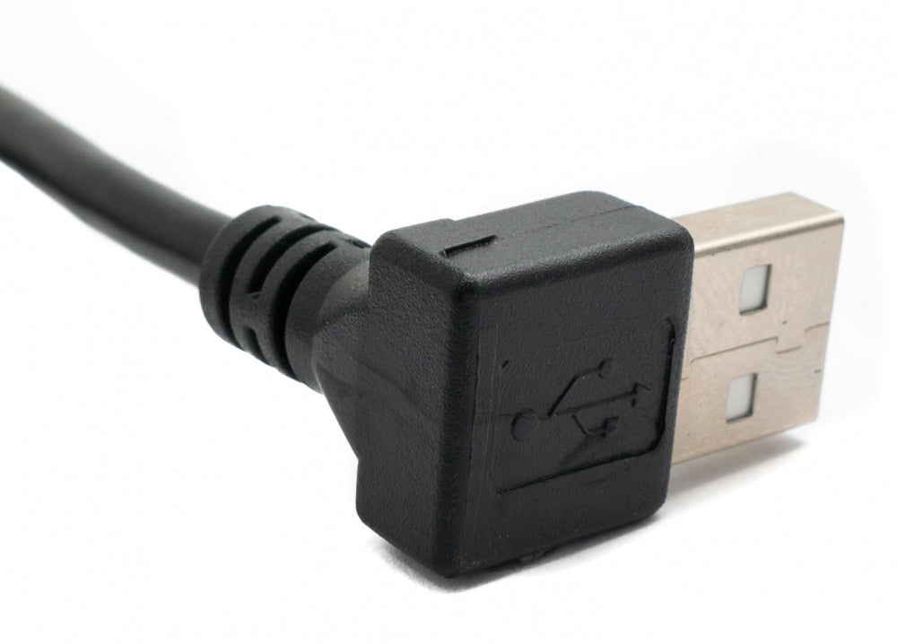 USB 2.0 snúra 30 cm af gerðinni A, kvenkyns í karlkyns, skrúfuhorn, svart