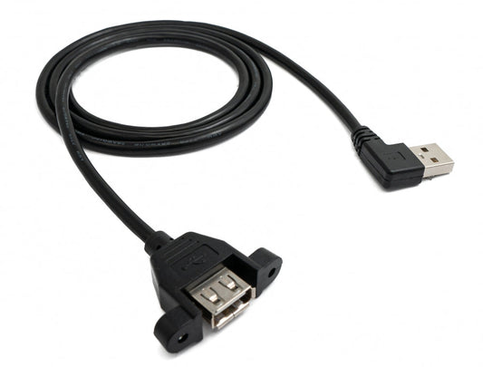 SYSTEM-S USB 2.0 snúra 100 cm Tegund A kvenkyns í karlkyns skrúfuhornssvört